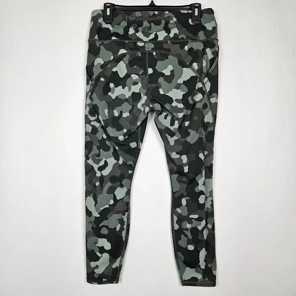 ATHLETA Lightning Camo 7/8 Tight Legging Olive Green L 487500-02